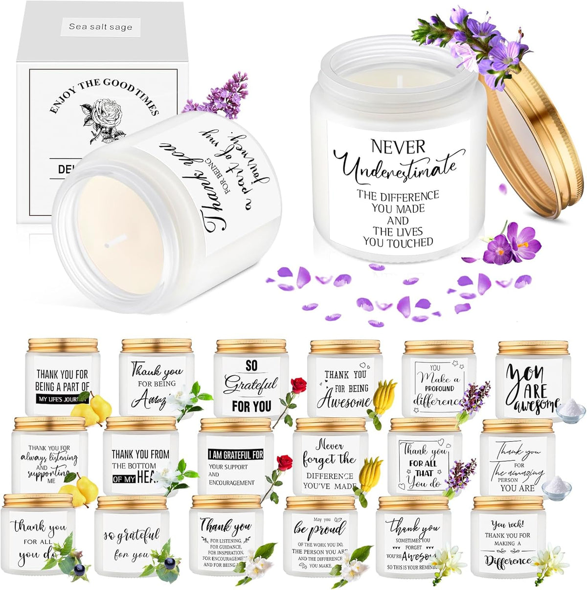 MTLEE 20 Pcs Thank You Gifts Candles 3.5 oz Employee Appreciation Inspirational Scented Soy Wax