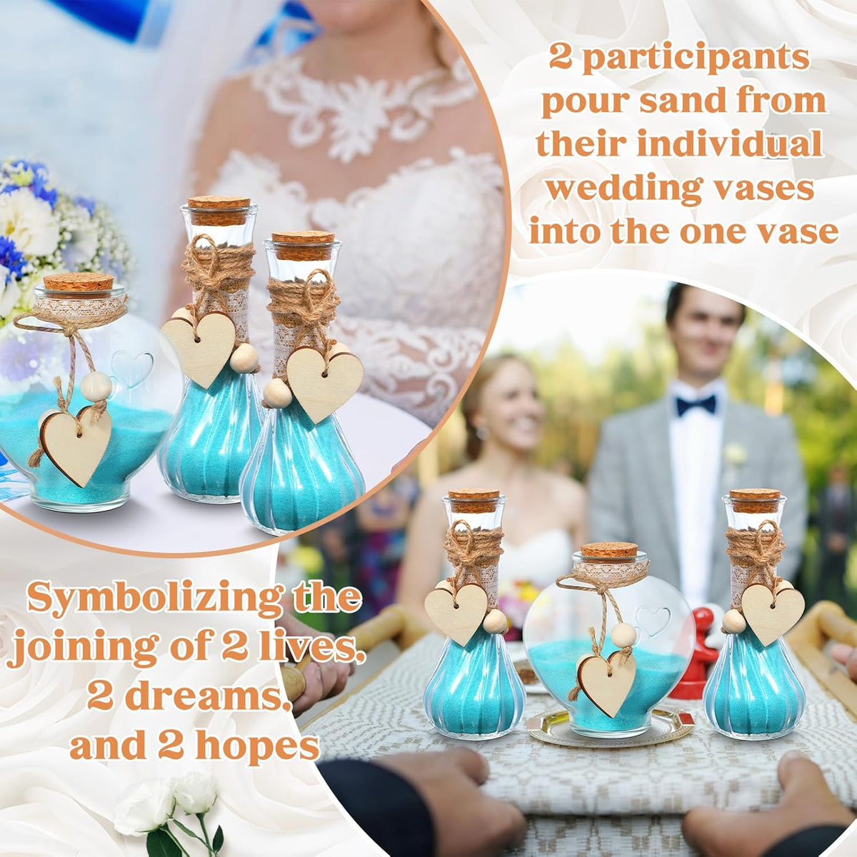 Layhit Unity Sand Ceremony Set Includes 3 Pcs Decorative Vase with Burlap and Lace Sleeves and