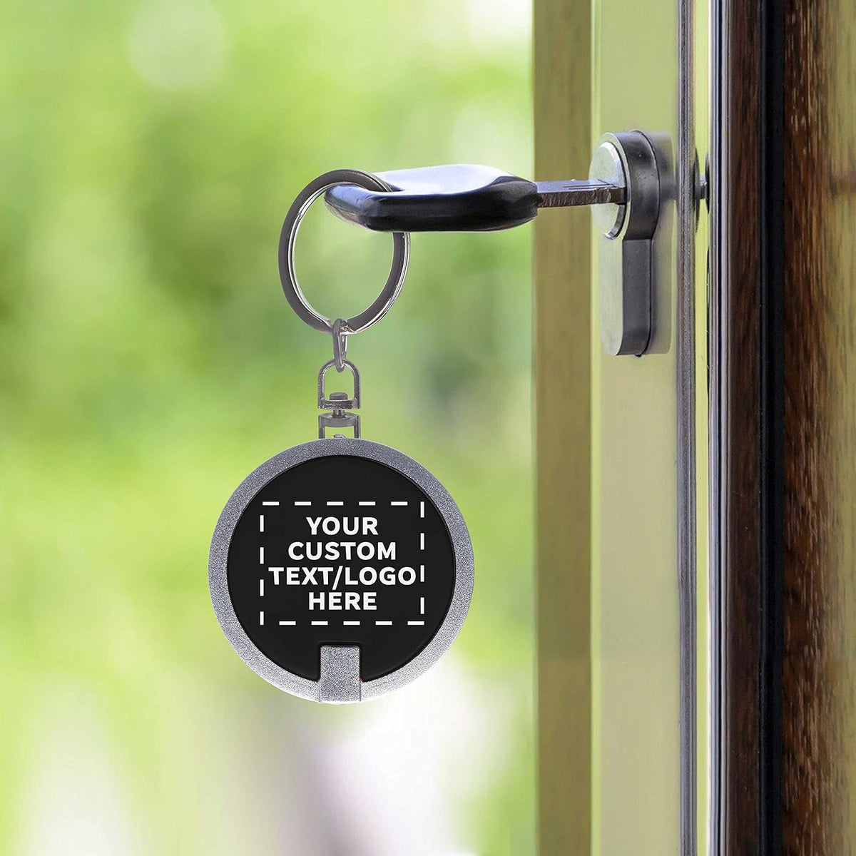 DISCOUNT PROMOS 100 Round LED Keychains - Customizable Text, Logo - Battery included, Plastic