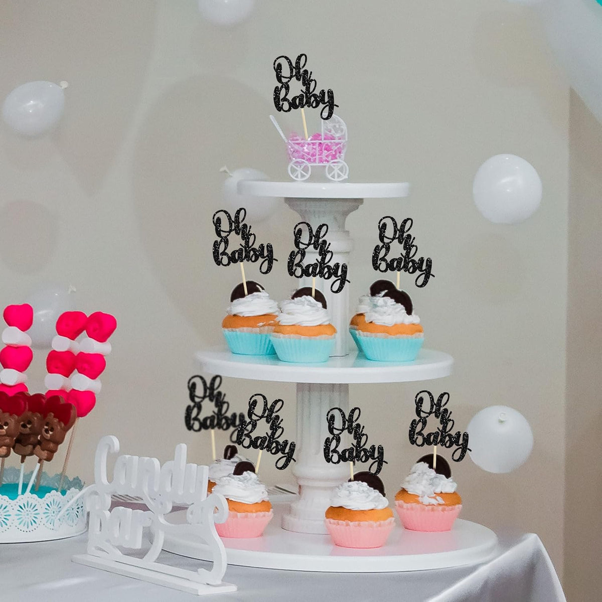 Gyufise 36Pcs Oh Baby Cupcake Toppers Glitter Baby Shower Cupcake Picks Oh Baby Cake Decorations
