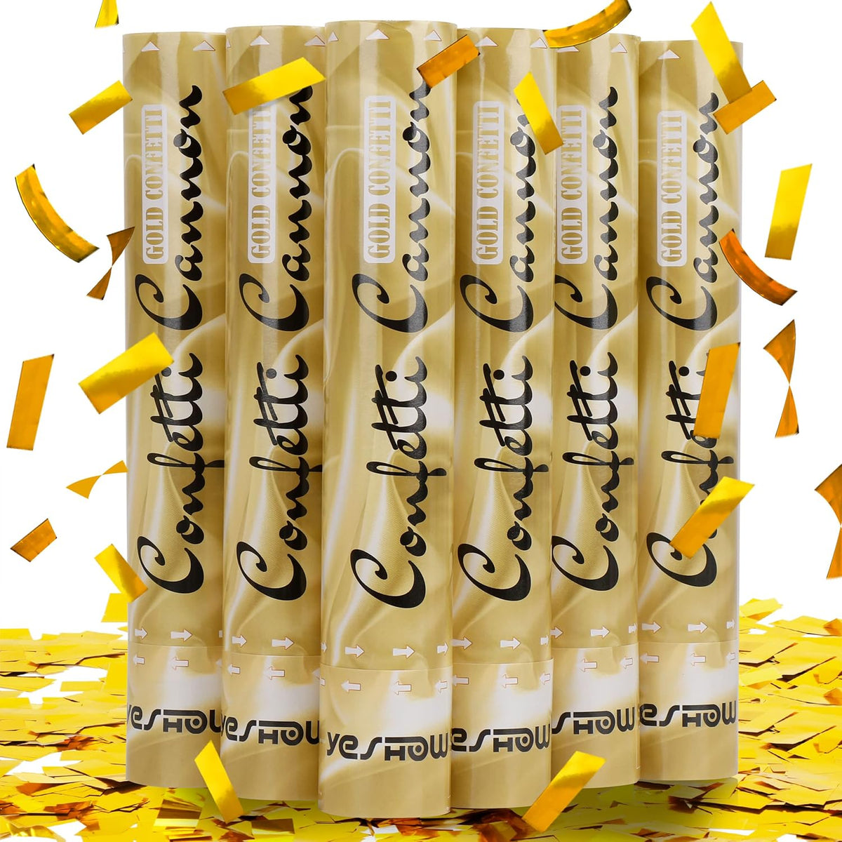 Confetti Cannon Party Poppers Gold,(6 pack) YESHOW Confetti Shooters Blaster for Birthday