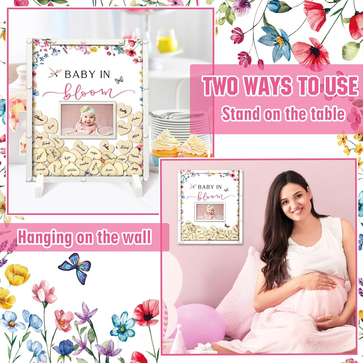 65 Pcs Wildflower Baby Shower Guest Book Alternatives He or She Gender Reveal Baby Shower
