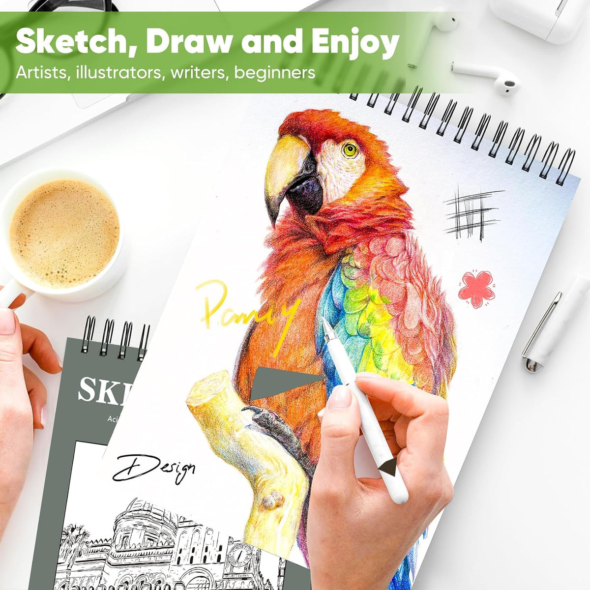 Soucolor 9" x 12" Sketch Book, Back to School Supplies, 1-Pack 100 Sheets Spiral Bound Art