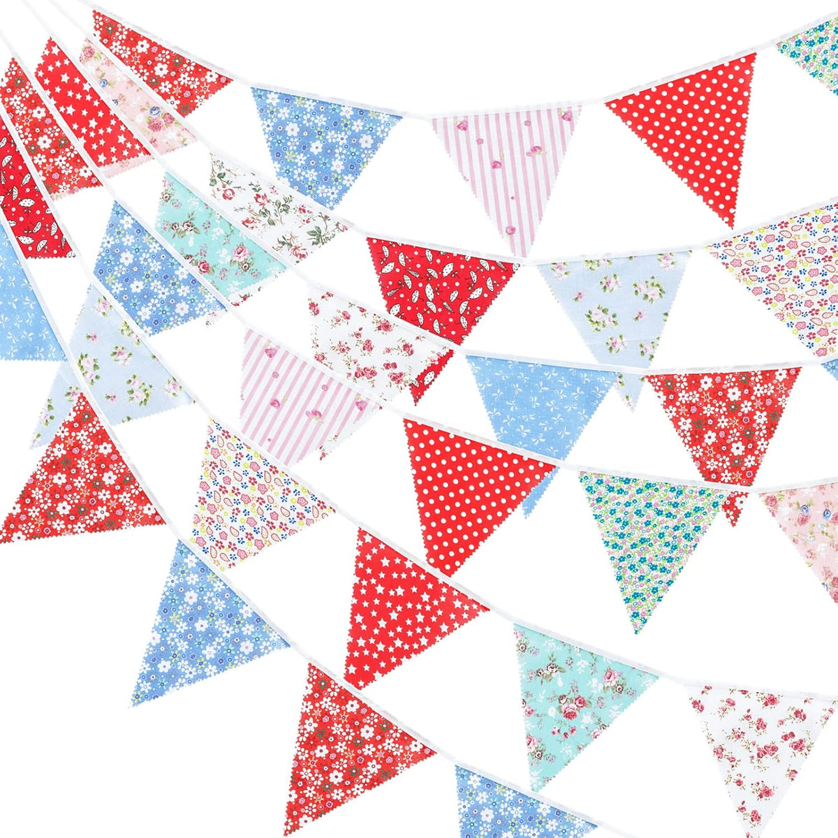 jijAcraft 39Ft Triangle Bunting Banner, 42Pcs Tea Floral Party Bunting Cotton Fabric Flags Pennant