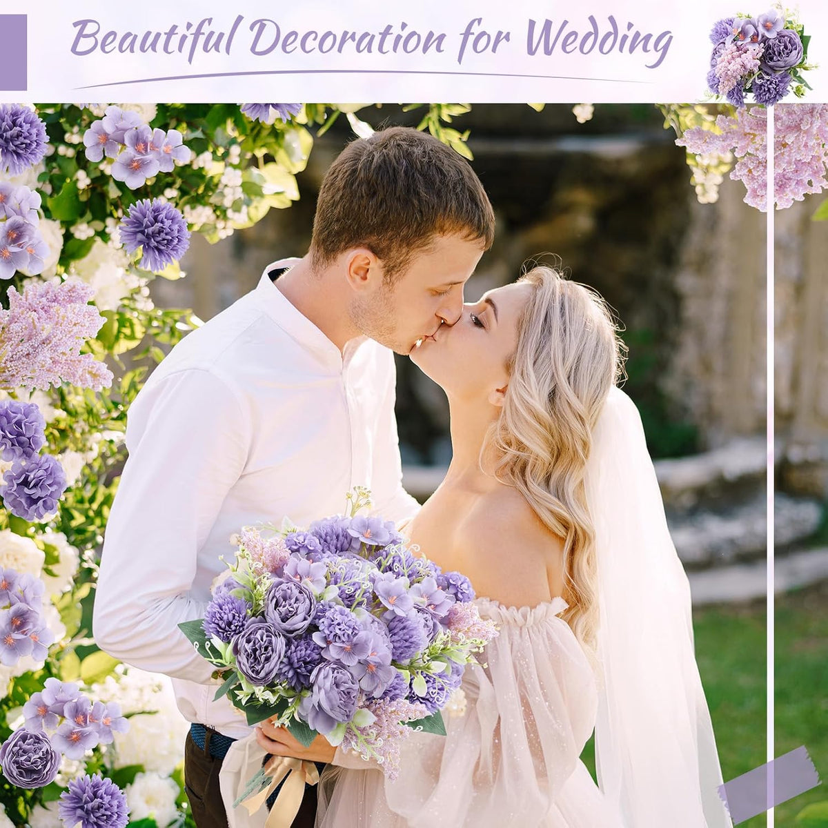Zeyune 8 Pcs Wedding Silk Flowers Fake Silk Flowers Faux Bouquet Hydrangea Bouquets for Wedding