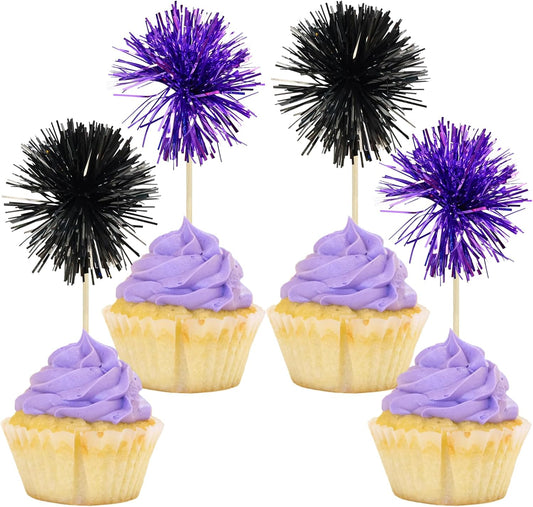 Gyufise 30Pcs Foil Firework Cupcake Toppers Sparkle Tinsel Cake Toppers Tinsel Drink Cake