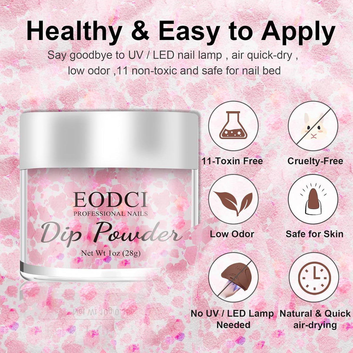 Dip Powder Glitter Pink Color, 1 Oz/28g Dipping Powder French Nail Art Starter Manicure Salon DIY