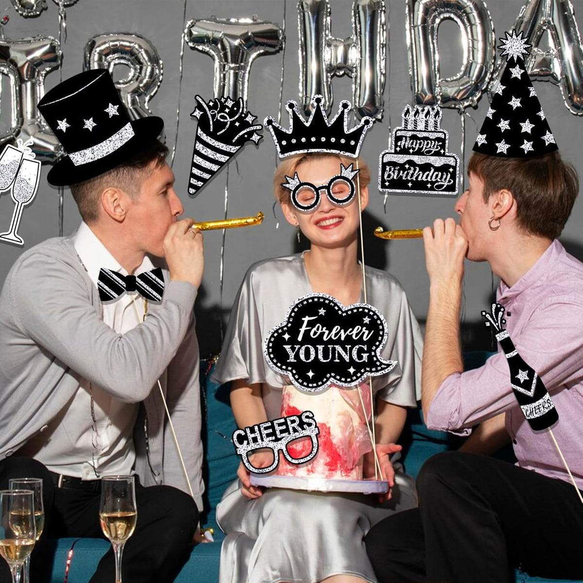 36 PCS Birthday Photo Booth Props Party Supplies Holiday Picture Decorations Photo Booth Props for