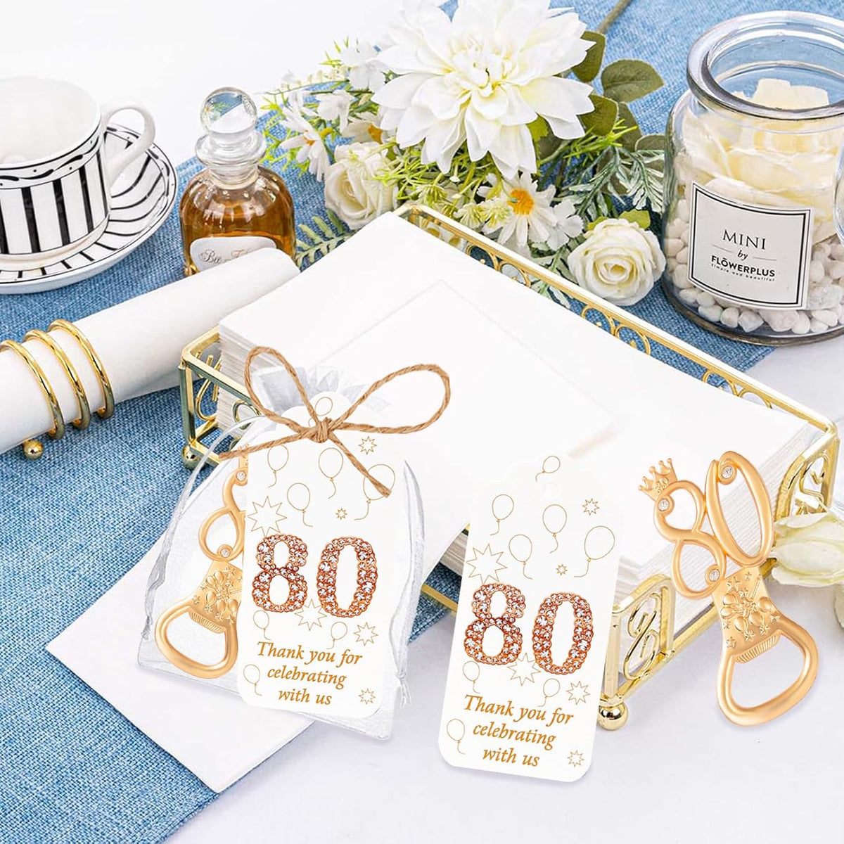 50Pcs 80th Birthday Bottle Opener Set 80th Birthday Party Favors 80th Golden Bottle Openers