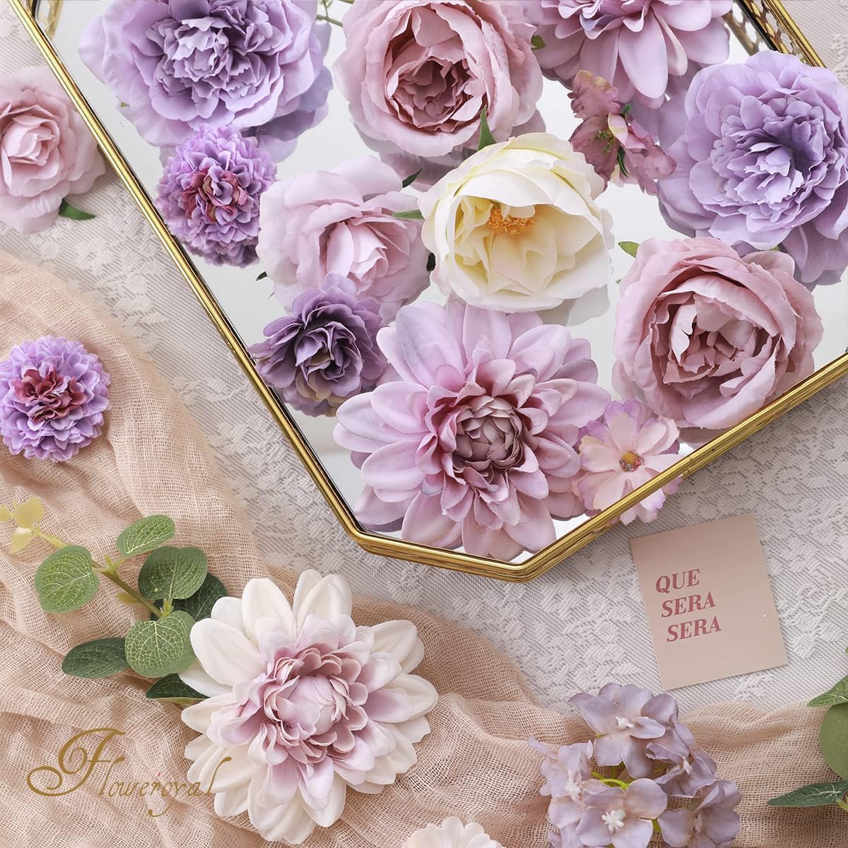 Floweroyal Artificial Flowers Combo Purple Flowers Mix Silk Flowers Dahlia Roses with Stems for DIY