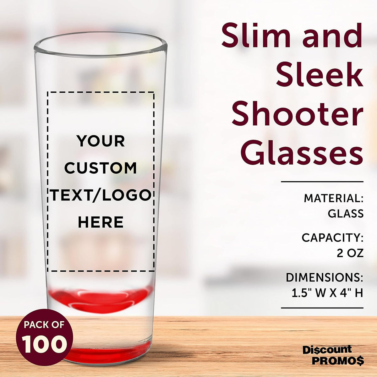 Custom Cordial Shooter Shot Glasses 2 oz. Set of 100, Personalized Bulk Pack - Great for Birthdays