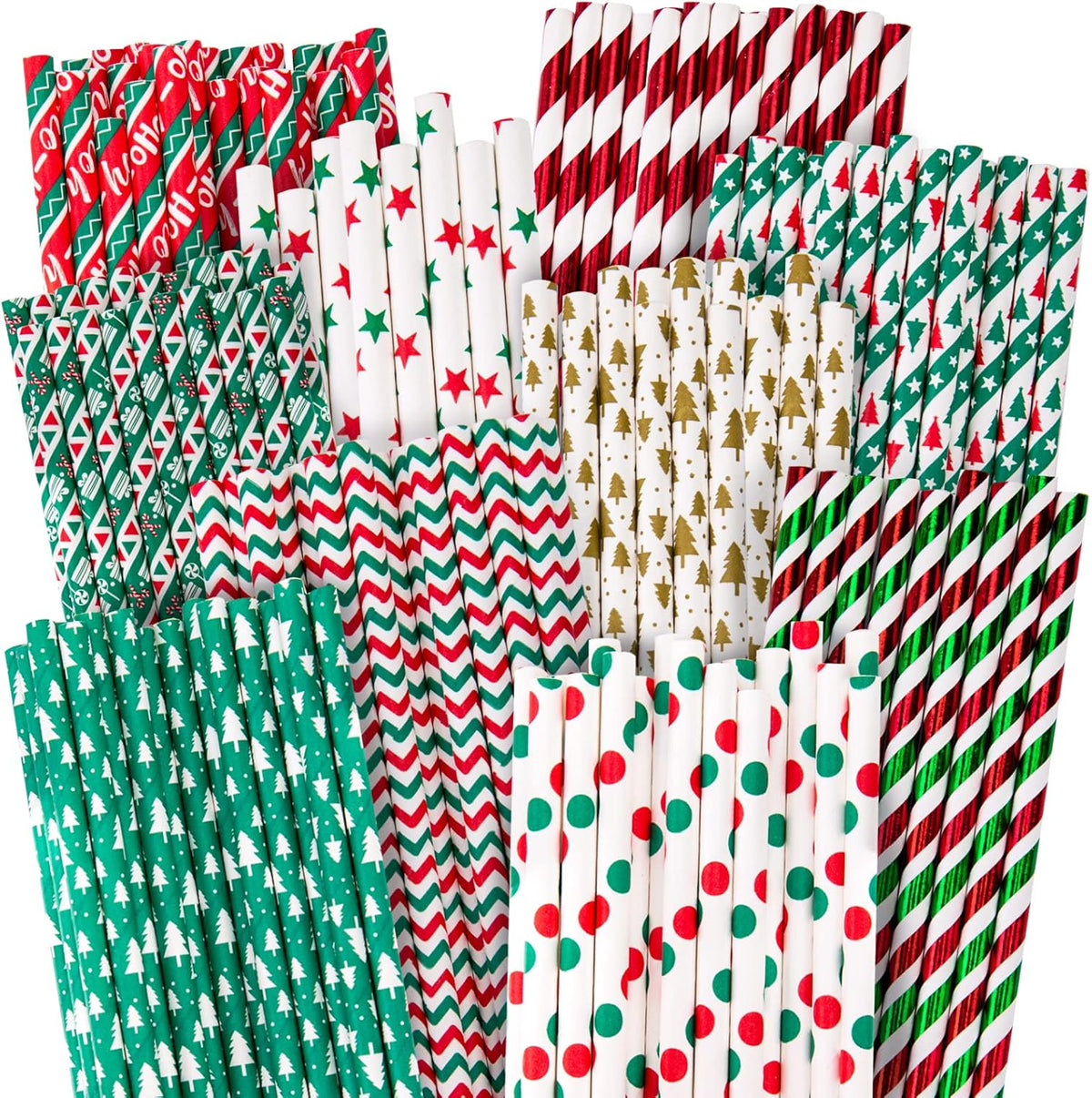 HANSGO Christmas Paper Straws, 180PCS Christmas Drinking Straws Striped Decorative Straws Bulk for