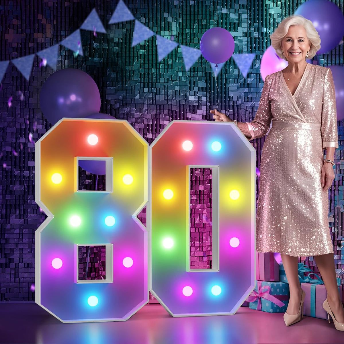 Marquee Numbers 80th-Birthday Decoration: Colorful 3FT Large Light Up 80 Year Old Birthday
