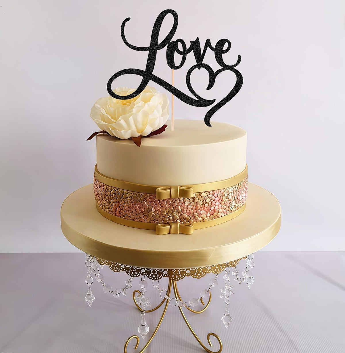 Love Cake Topper - Black Glitter Paper Wedding Cake Decoration Supplies, Perfect for Bridal