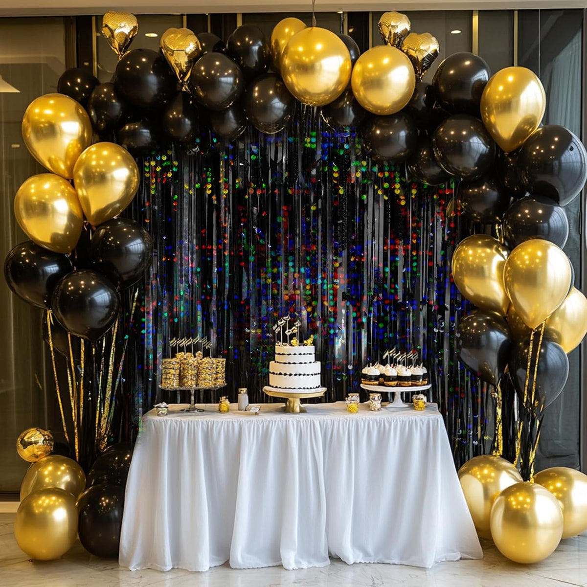 4 Packs Black Foil Fringe Curtain, Glitter Metallic Tinsel Backdrop for Birthday, Wedding, Bridal