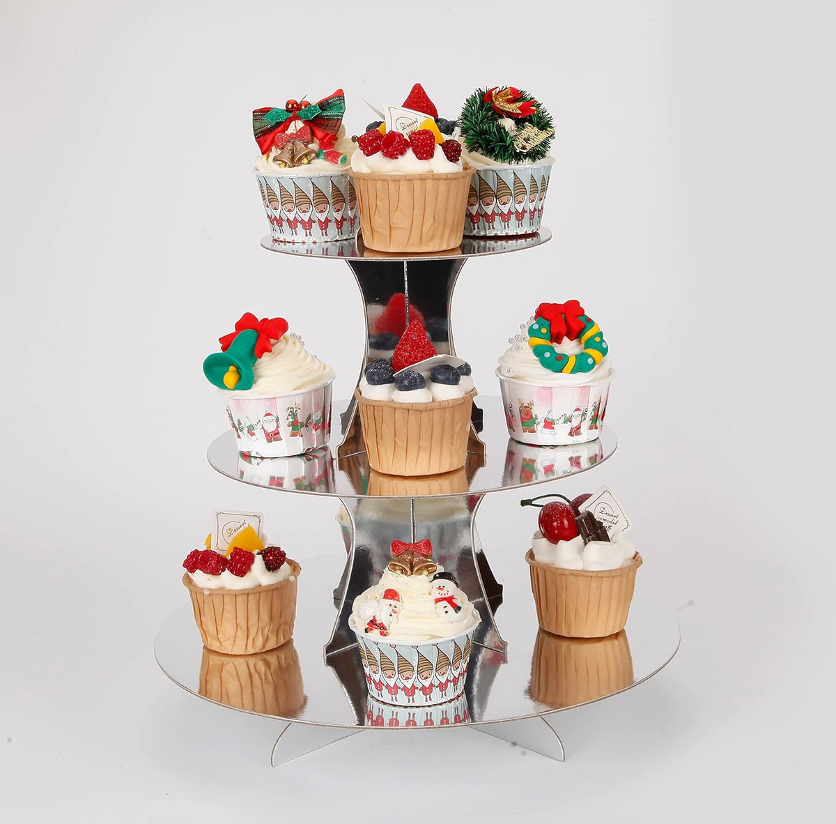 3-Tier Cupcake Stand, Sliver Cardboard Cake Stand Holder, Tiered DIY Cupcake Stand Tower for