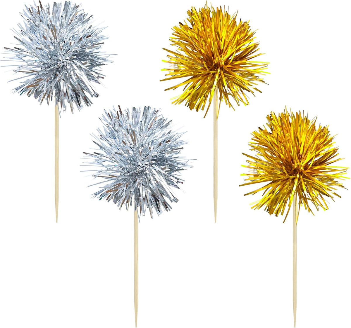 Gyufise 30Pcs Foil Firework Cupcake Toppers Sparkle Tinsel Cake Toppers Tinsel Drink Cake