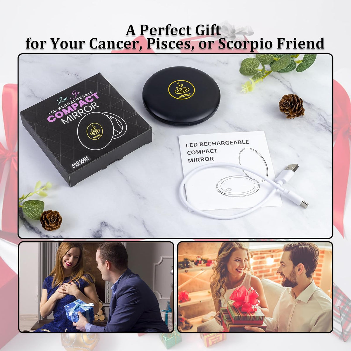 LanJo Lighted Compact Mirror with 1X/5X Magnification, Stepless Dimming & 3 Adjustable Light