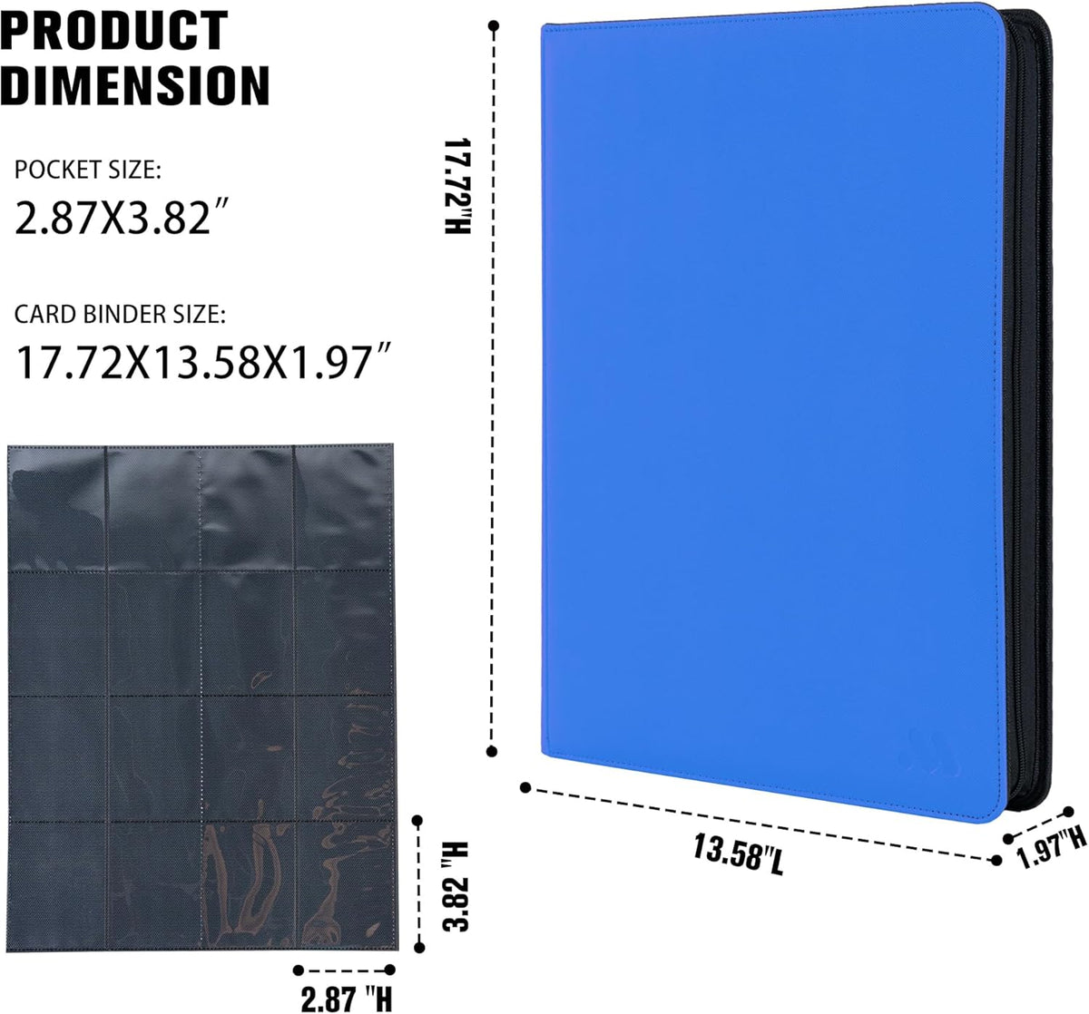 Premium 1000+ Pockets Card Binder,16 Pockets Trading Card Binder Ringless Side Loading Trading Card
