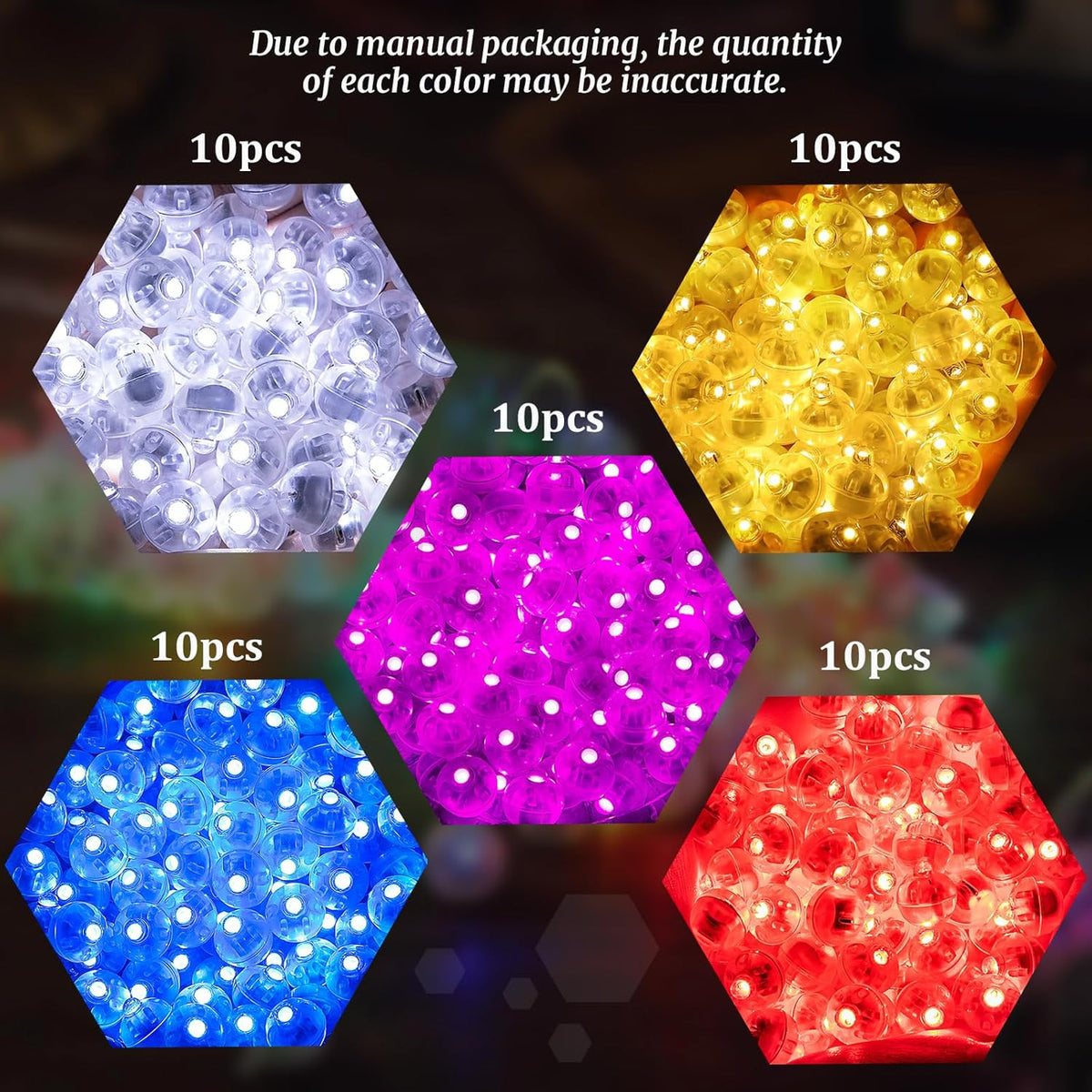50pcs 5 Mixed Colors Balloon Lights, LED Assorted Colors Ball Lights, Mini Round LED Ball Lamp for