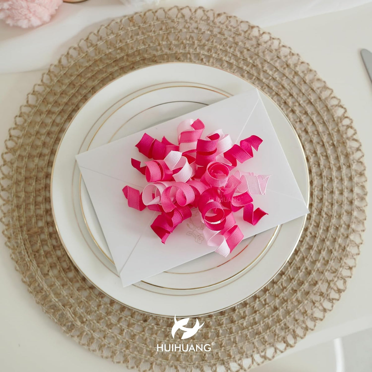 HUIHUANG Pink Bows for Gift Wrapping Self Adhesive Curly Gift Bows Fushcia/Pink/Hot Pink Bows for