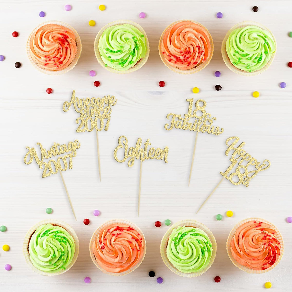 30Pcs Vintage 2007 Cupcake Toppers Glitter Eighteen Happy 18th Birthday 18 Fabulous Cupcake Picks