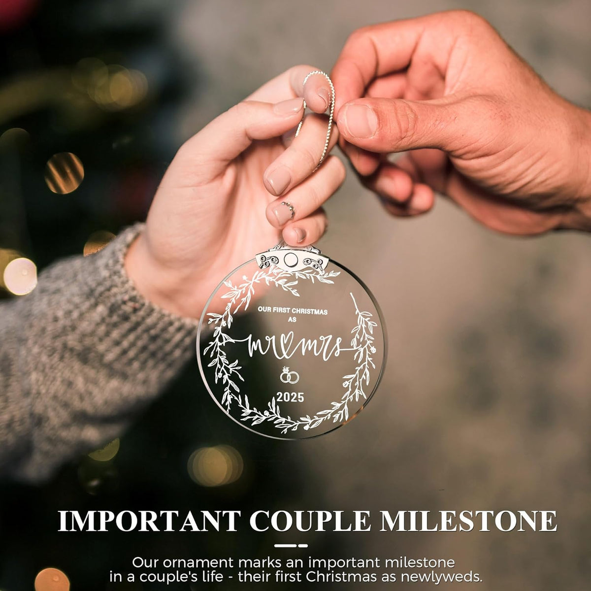 First Christmas Married Ornament 2025, Wedding Bridal Shower Gifts for Bride, Crystal 1st Christmas