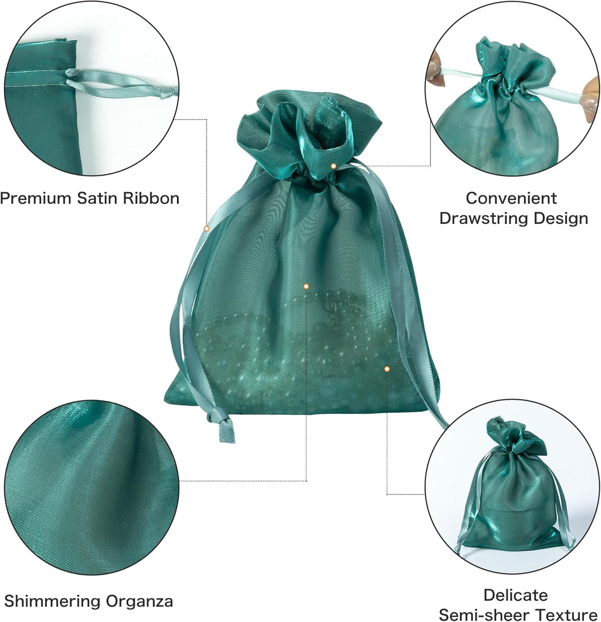 QIANF 20 Pcs Dark Green Small Organza Bags 4X6 inch for Wedding Favors with Drawstring, Mini Mesh