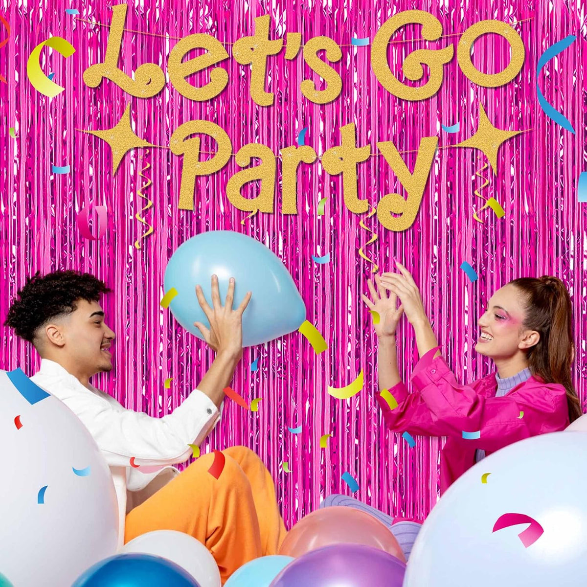3 Pack Fuchsia Foil Fringe Curtains Backdrop, 3.28 x 9.8 Ft Metallic Streamers Tinsel Curtains