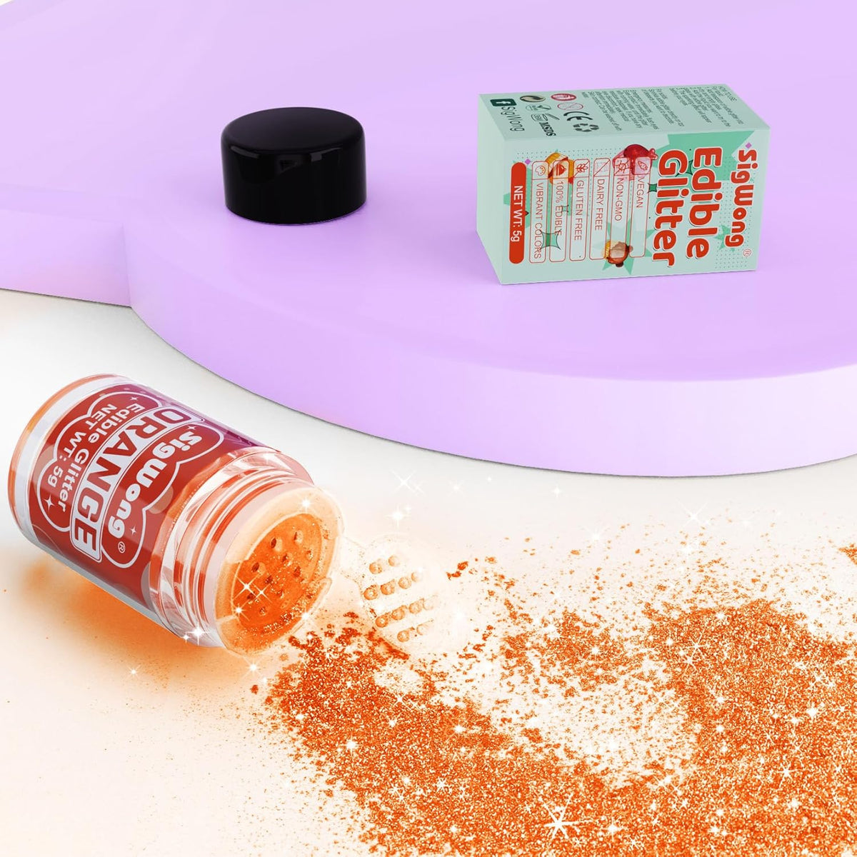 Orange Edible Glitter - 5g Food Grade Cake Decorating Shimmering Glitter, Edible Sprinkle Luster