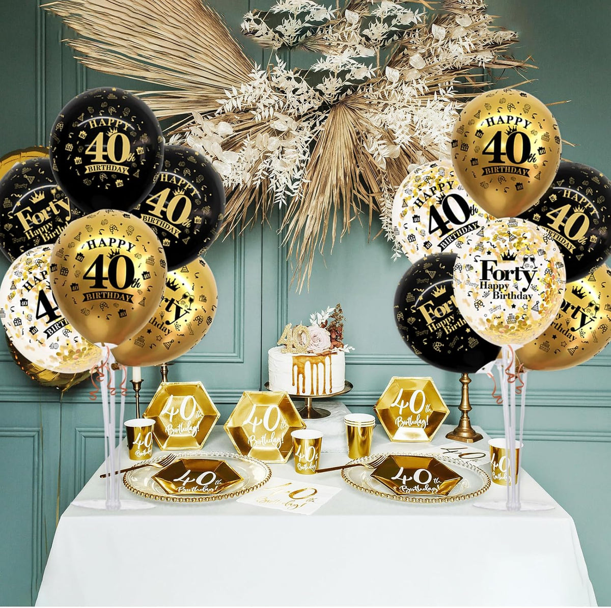 TONIFUL 4 Set Black Gold Balloon Stand Kit for Birthday Decorations for 40th,Balloon Centerpieces