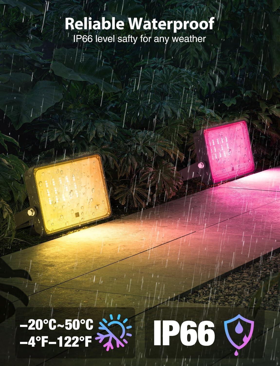 LED Flood Light 600W Equiv, 60W RGB Outdoor Color Changing Stage floodlights with Remote, IP66