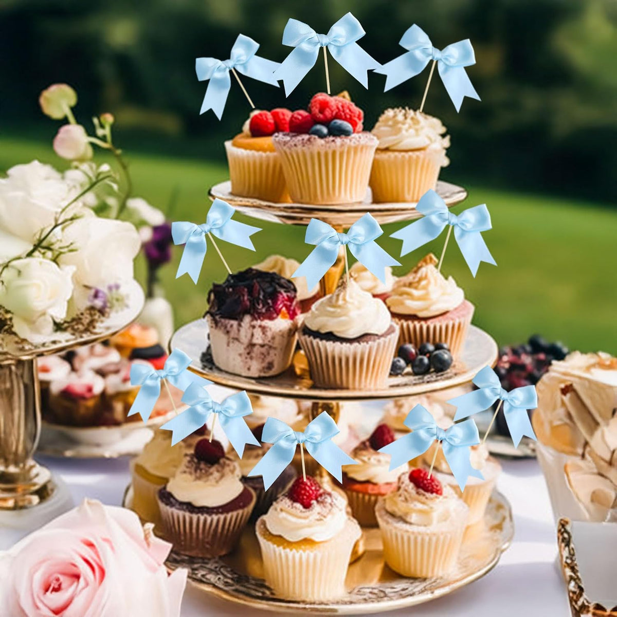 Ephlyn 24Pcs Bow Cupcake Toppers Bowknot Cake Toppers Bow Cupcake Picks Bowknot Birthday Party