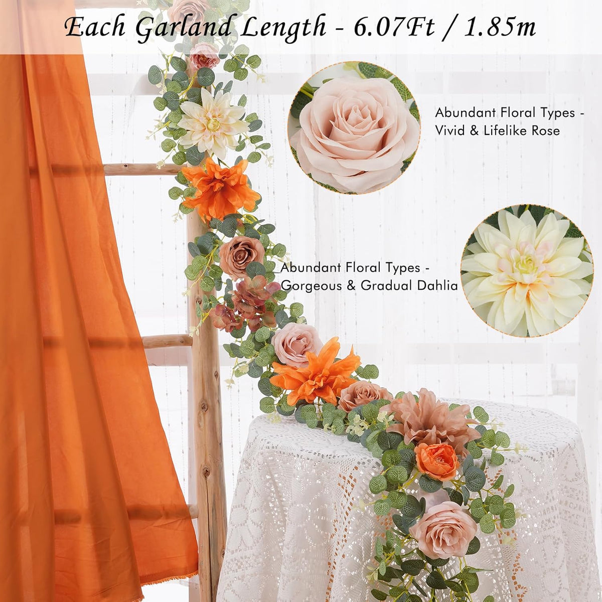 Waipfaru Fall Garland Decor, 6.07Ft Eucalyptus Flower Garland with Terracotta Flowers for Wedding