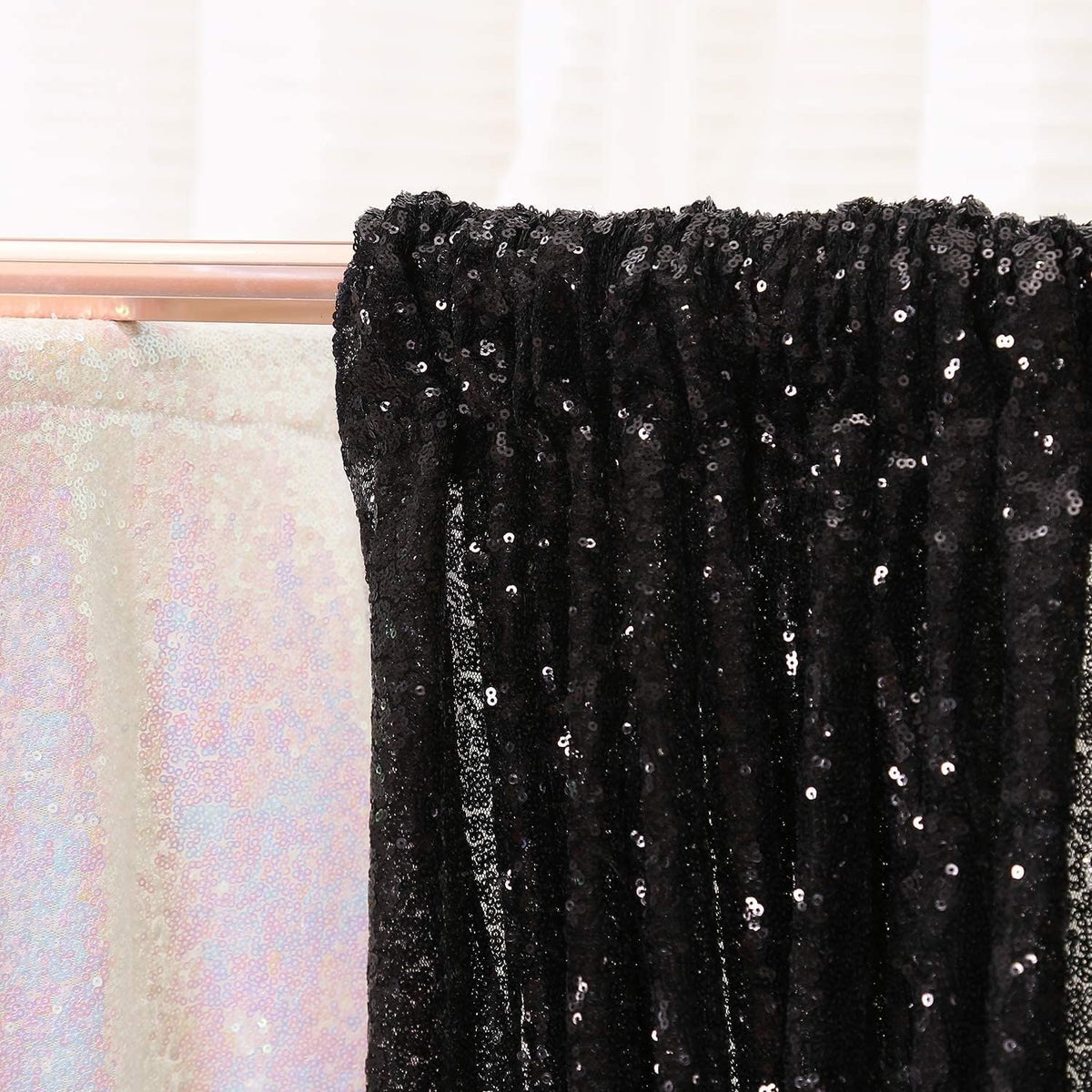 Poise3EHome 2ft x 8ft Black Sequin Photography Backdrop Curtains 2 Panels for Party Decoration
