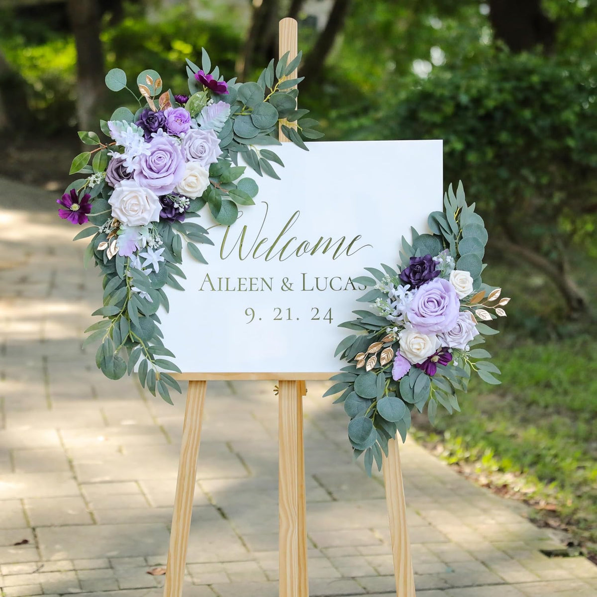 Artificial Lilac Wedding Arch Flowers Swags Set of 2 for Wedding Welcome Signs Floral and Reception