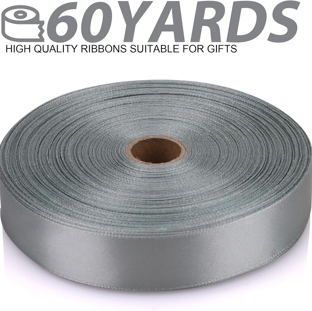 Silver Ribbon 7/8 Inch 60 Yards Satin Craft Ribbon-Single Face Polyester Ribbon for Handmade