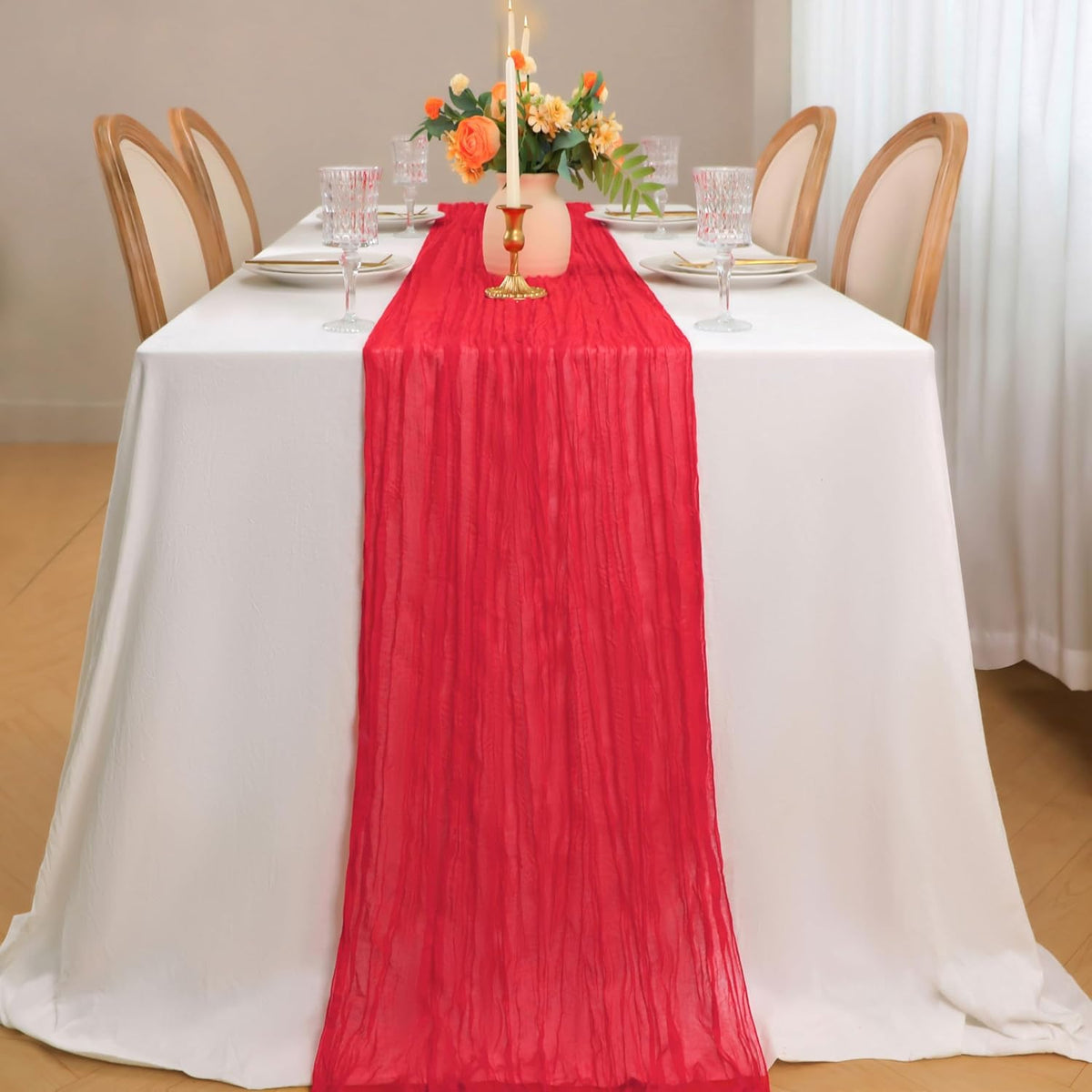 Snowkingdom 10 Ft Red Cheesecloth Table Runner, 120 inch Long Cheese Cloth Boho Gauze Runner for