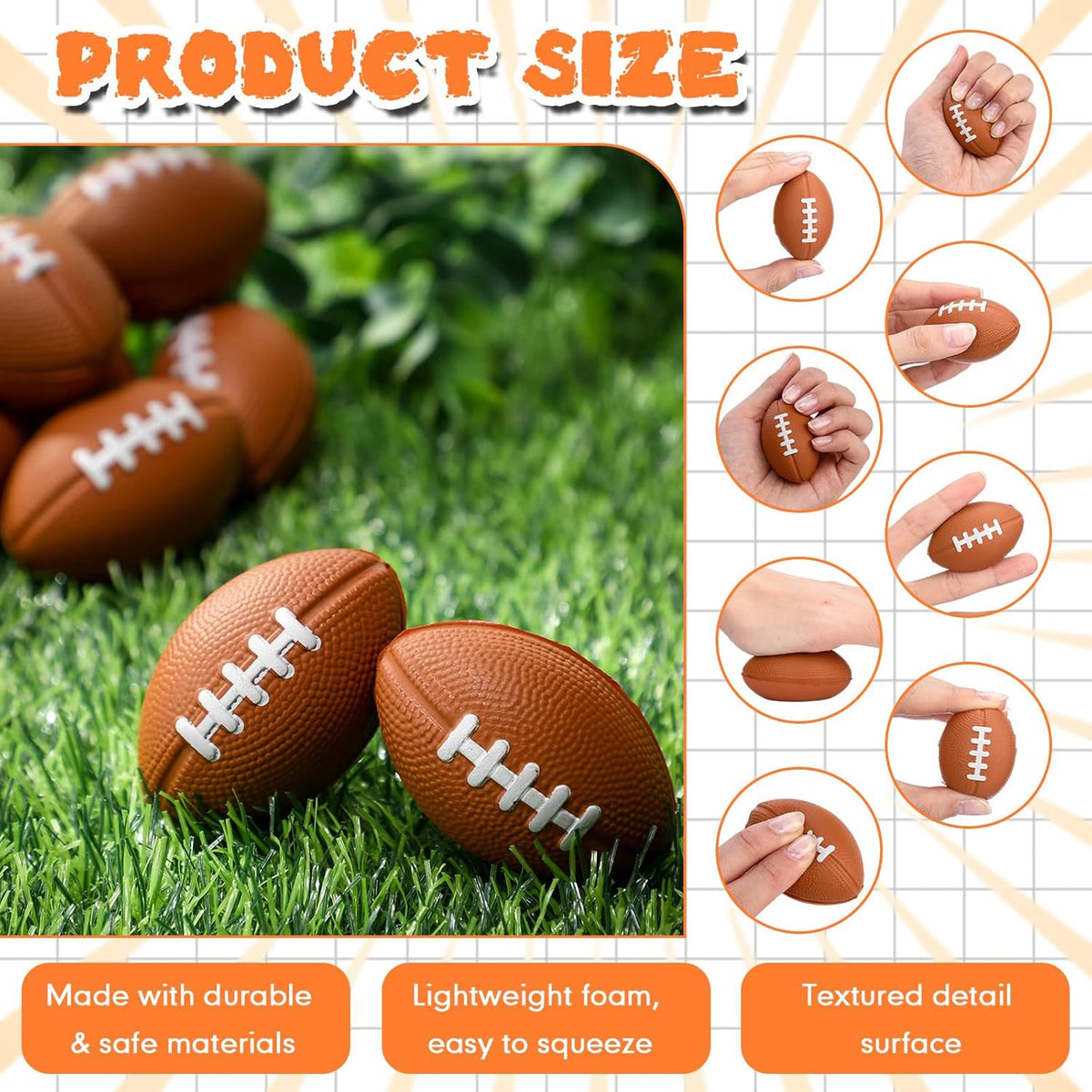 Jerify 250 Pack Mini Footballs Stress Balls Bulk 1.4 Inch Small Soft Foam Sports Balls Fidget Toys