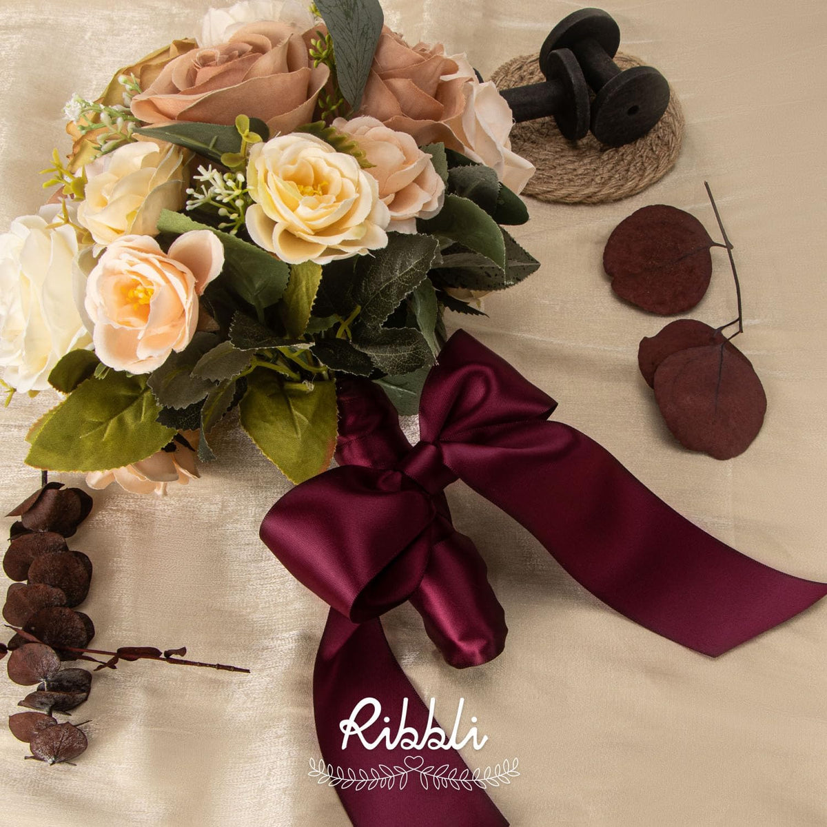 Ribbli Burgundy Double Faced Satin Ribbon, 2” x Continuous 10 Yards,Use for Bows Bouquet,Gift