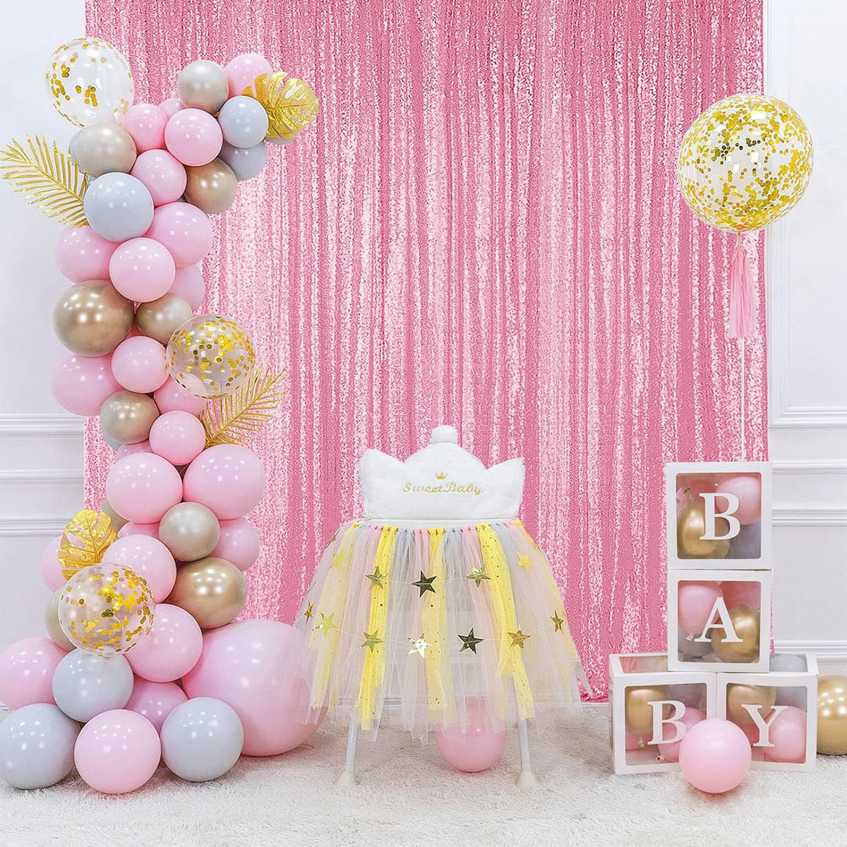 Hahuho Pink Sequin Backdrop Curtain, 2PCS 2FTx8FT Glitter Backdrop Curtain for Parties, Christmas