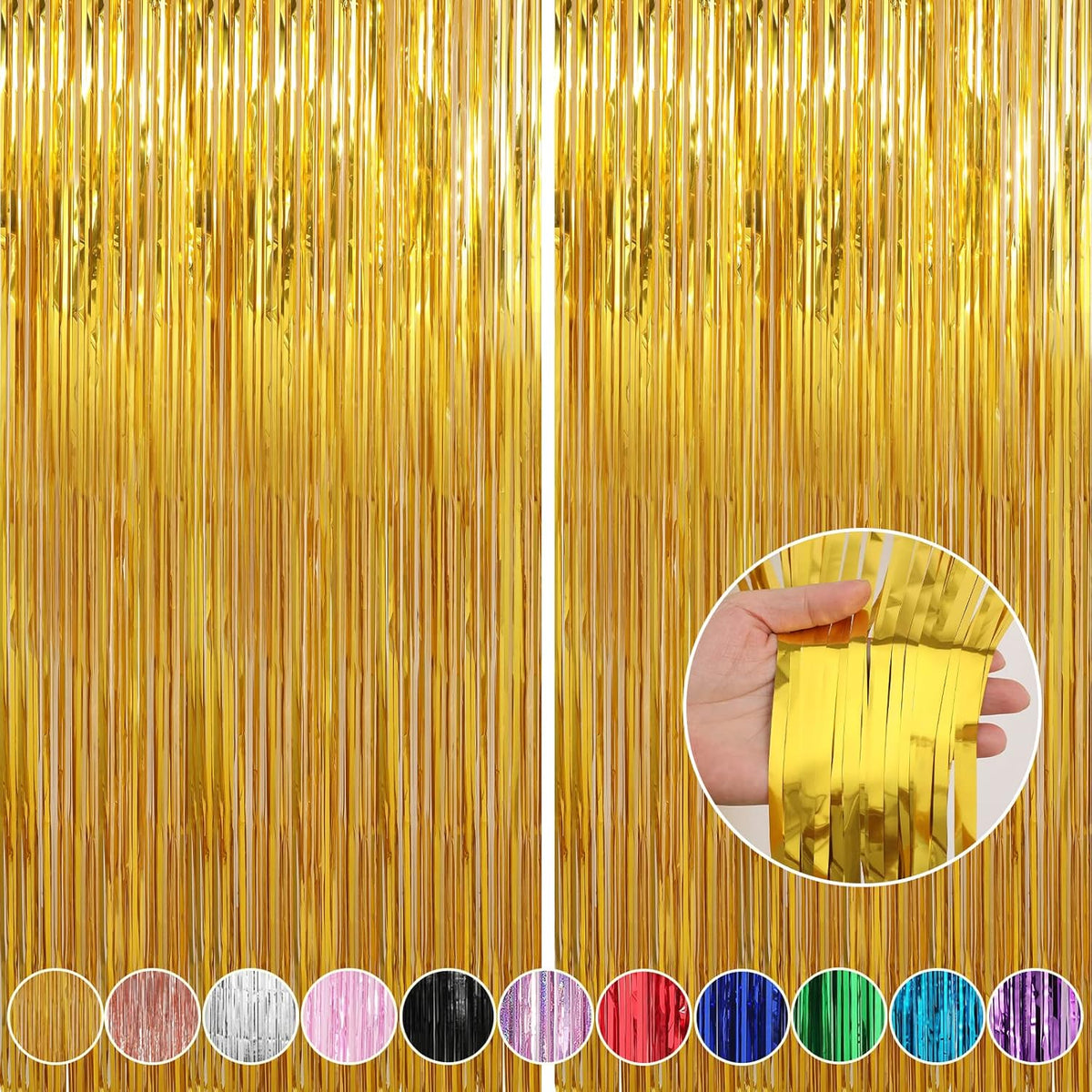 6 Pack Gold Foil Fringe Curtains Streamers Party Decorations 3.3 x 8.2 ft, Gold Tinsel Curtain