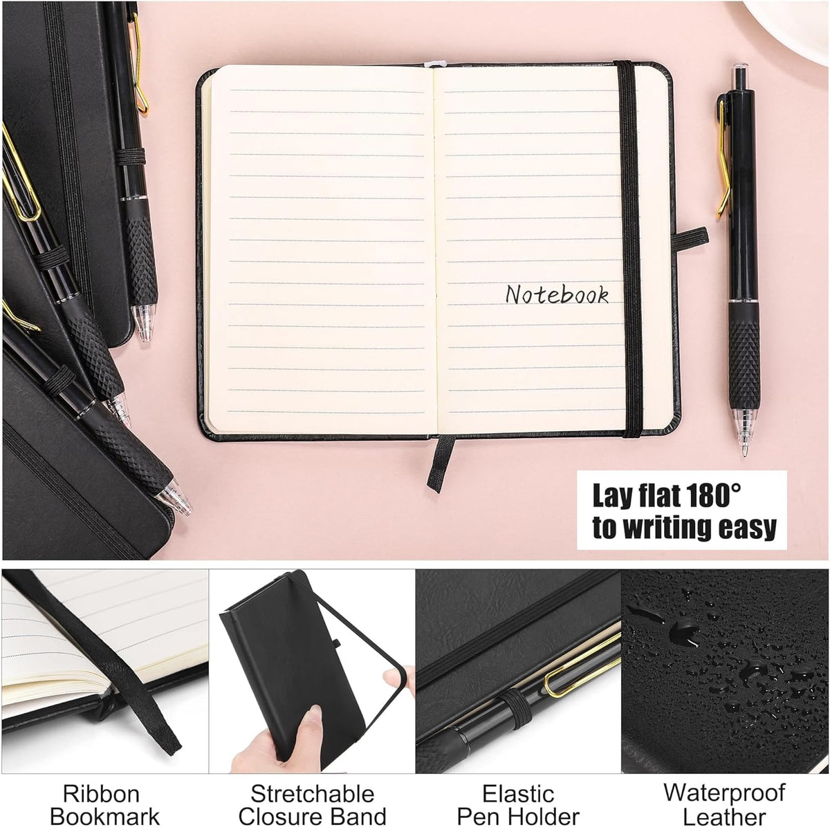 Aodaer 50 Sets Pocket Notebook Journal with Pens, 160 Pages, 3.5 x 5.5 Inch Mini Lined Journal