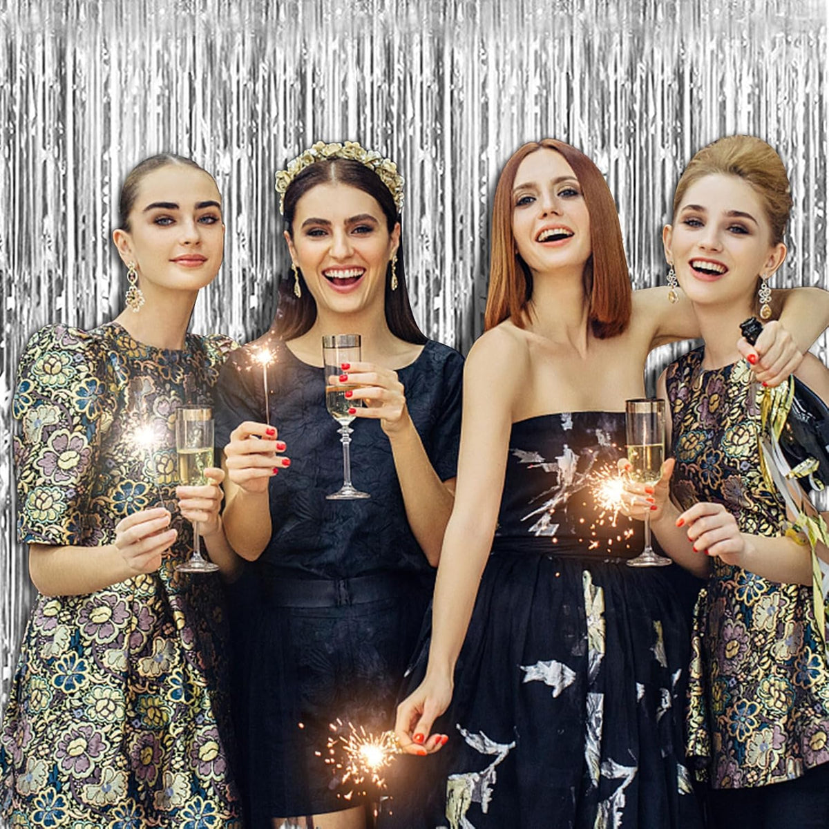 20 Pack Silver Backdrop Curtain Party Decorations Foil Fringe Backdrop Silver Tinsel Streamers