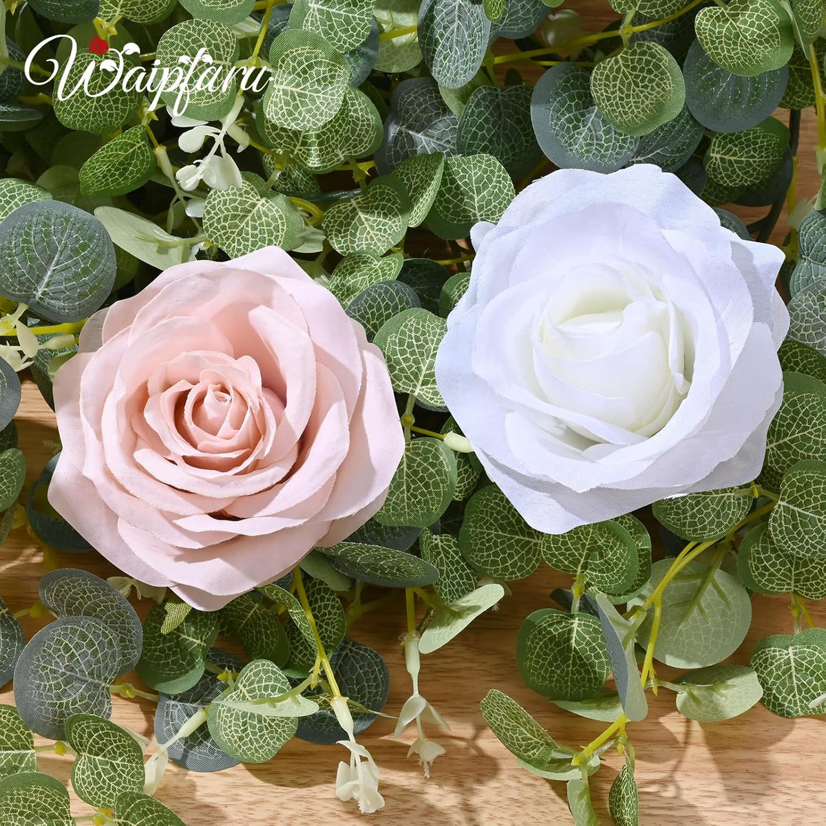 Waipfaru Artificial Flower Garland, 6.07ft Eucalyptus Garland with Flowers for Wedding Reception