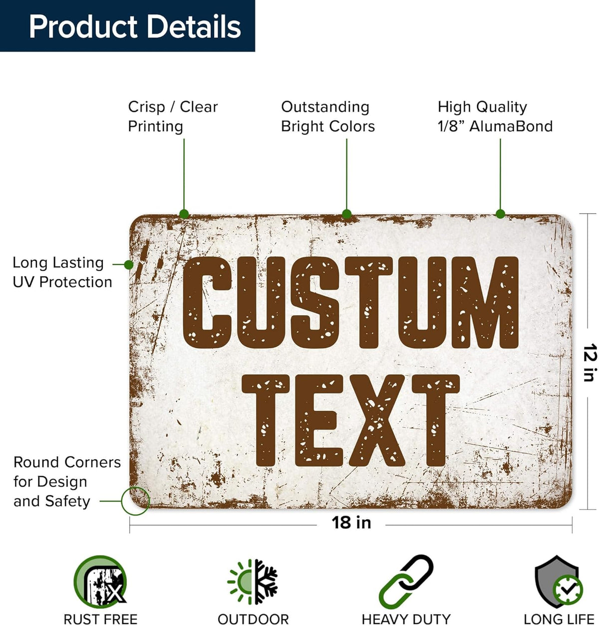 Custom Sign, Custom Street Sign, 11 Font Colors, 13 Font Styles, 4 Hole Options, 22 Sizes, 12x18
