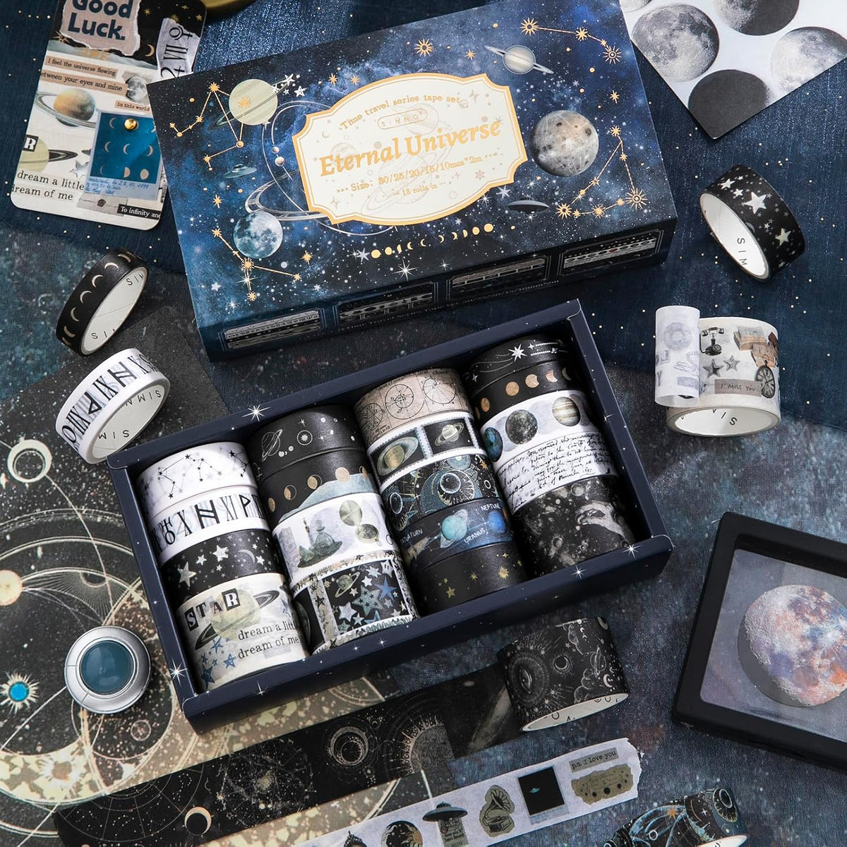 18 Rolls Celestial Washi Tape Set Galaxy washi Tape for Crafts and Journaling DIY washi Tape for