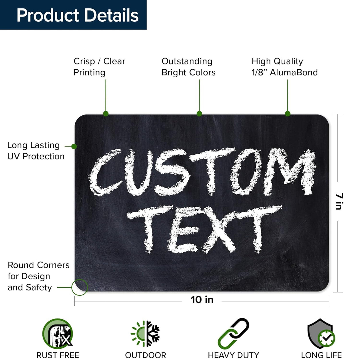 Custom Sign, Custom Street Sign, 11 Font Colors, 13 Font Styles, 4 Hole Options, 22 Sizes, 7x10