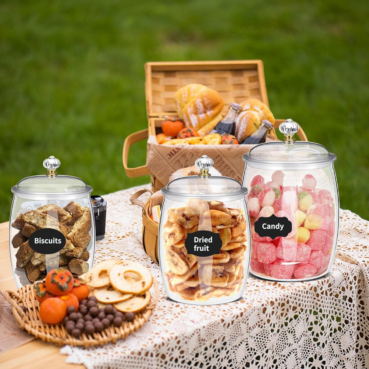 4 Pcs 64 oz 90 oz Candy and Cookie Jar with Lids 4 Spoons Plastic Jars Decorative Apothecary Jars