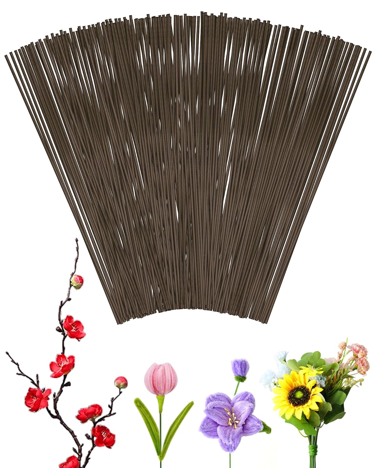 100 PCS FIVEIZERO 18 Gauge Brown Floral Wire Stems for Artificial Flower Making,Florist Wire,Flower